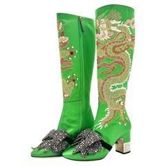 Gucci Candy Dragon Embroidered Bow Crystal Embellished Knee High Boots 37