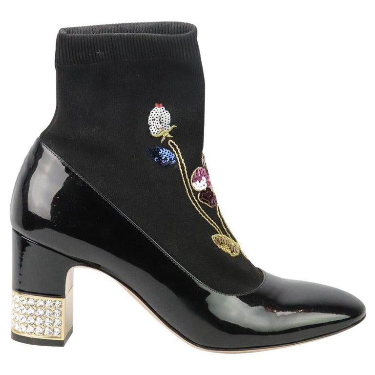 Gucci Candy Embellished Stretch Knit And Leather Ankle Boots EU 40 UK 7 US  10 For Sale at 1stDibs