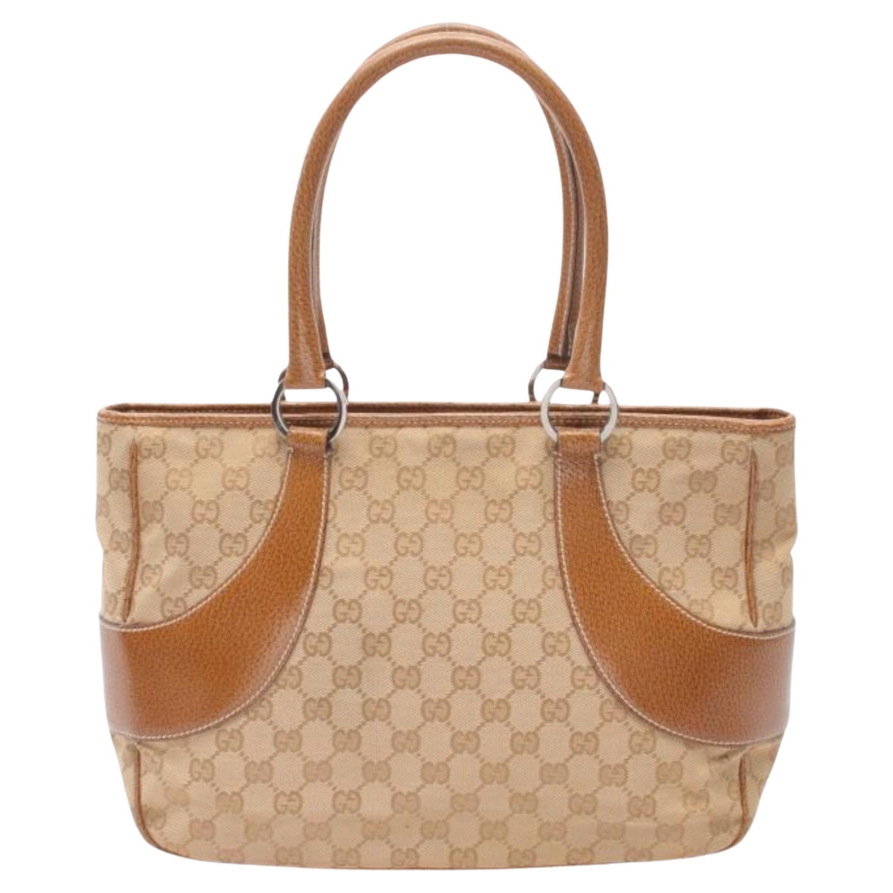 Gucci Canvas And Leather Beige GG Monogram Tote Bag (113011)