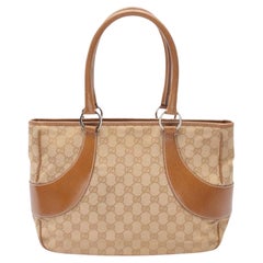 Gucci Canvas And Leather Beige GG Monogram Tote Bag (113011)