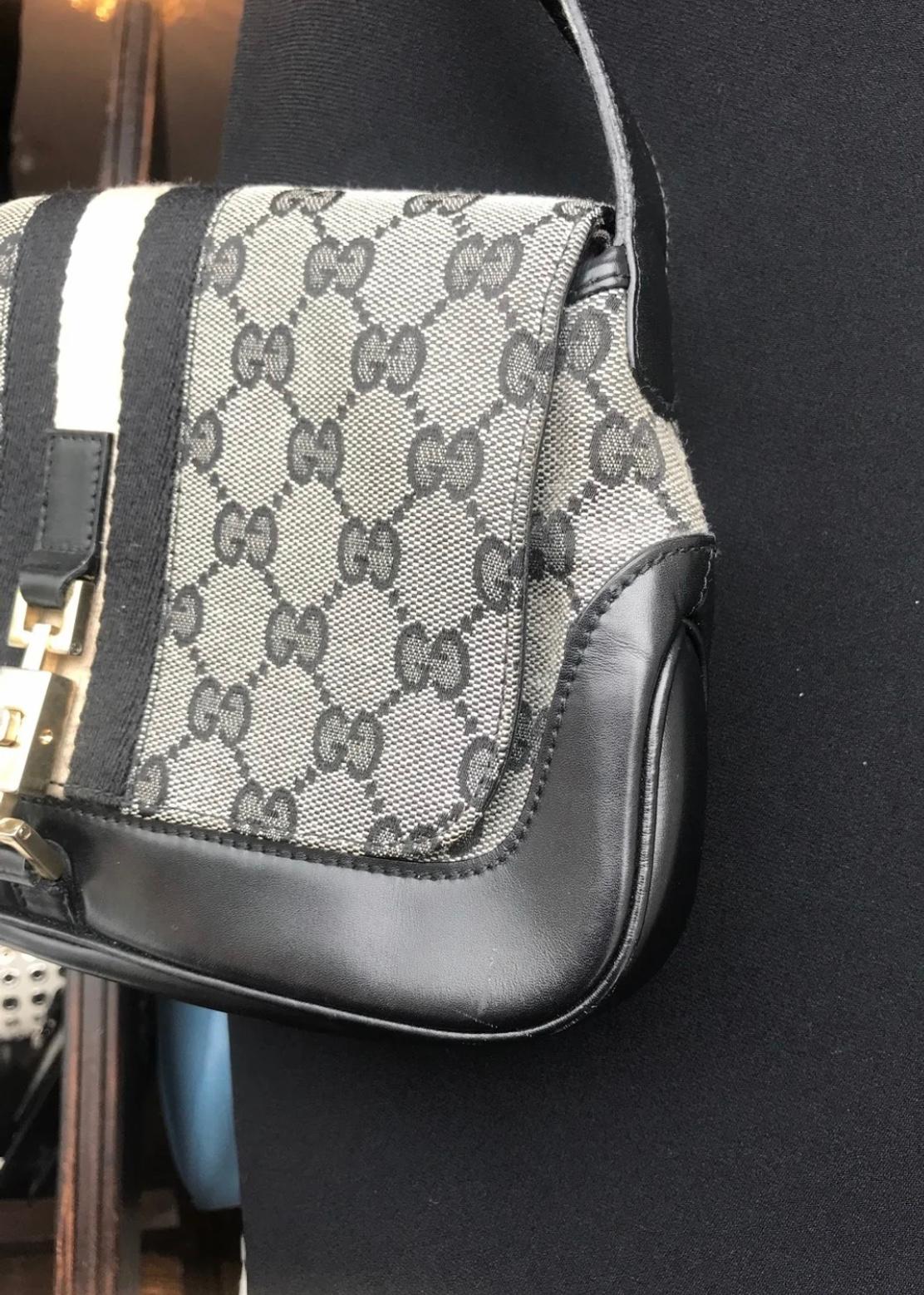 Gray Gucci Canvas Front Flap Shoulder Bag For Sale