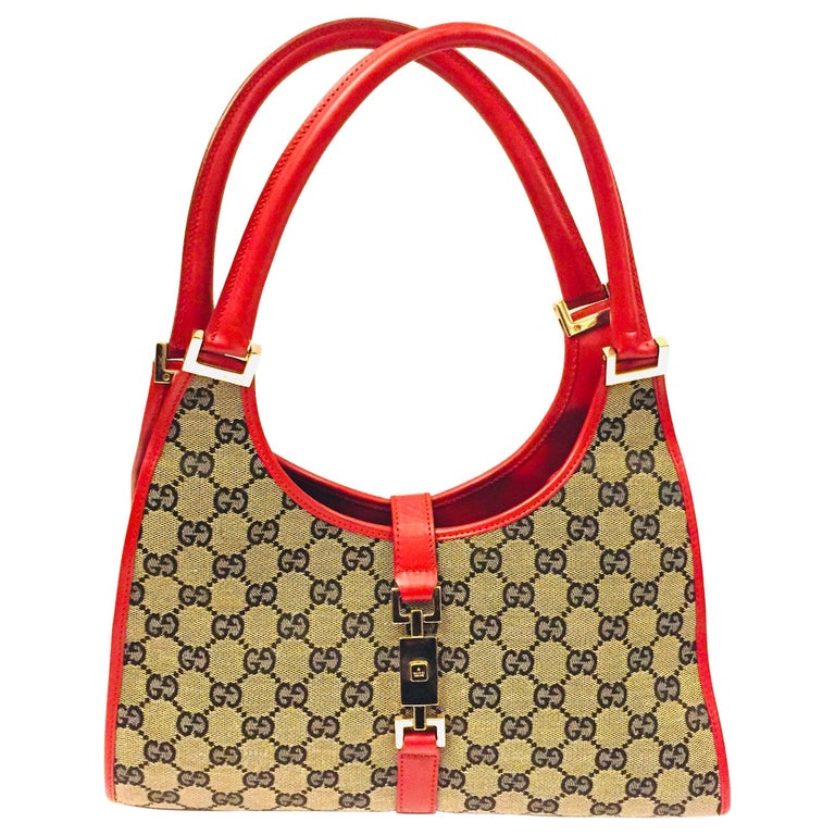 Gucci Vintage Red Monogram GG Logo Canvas Shoulder Bag – Amarcord