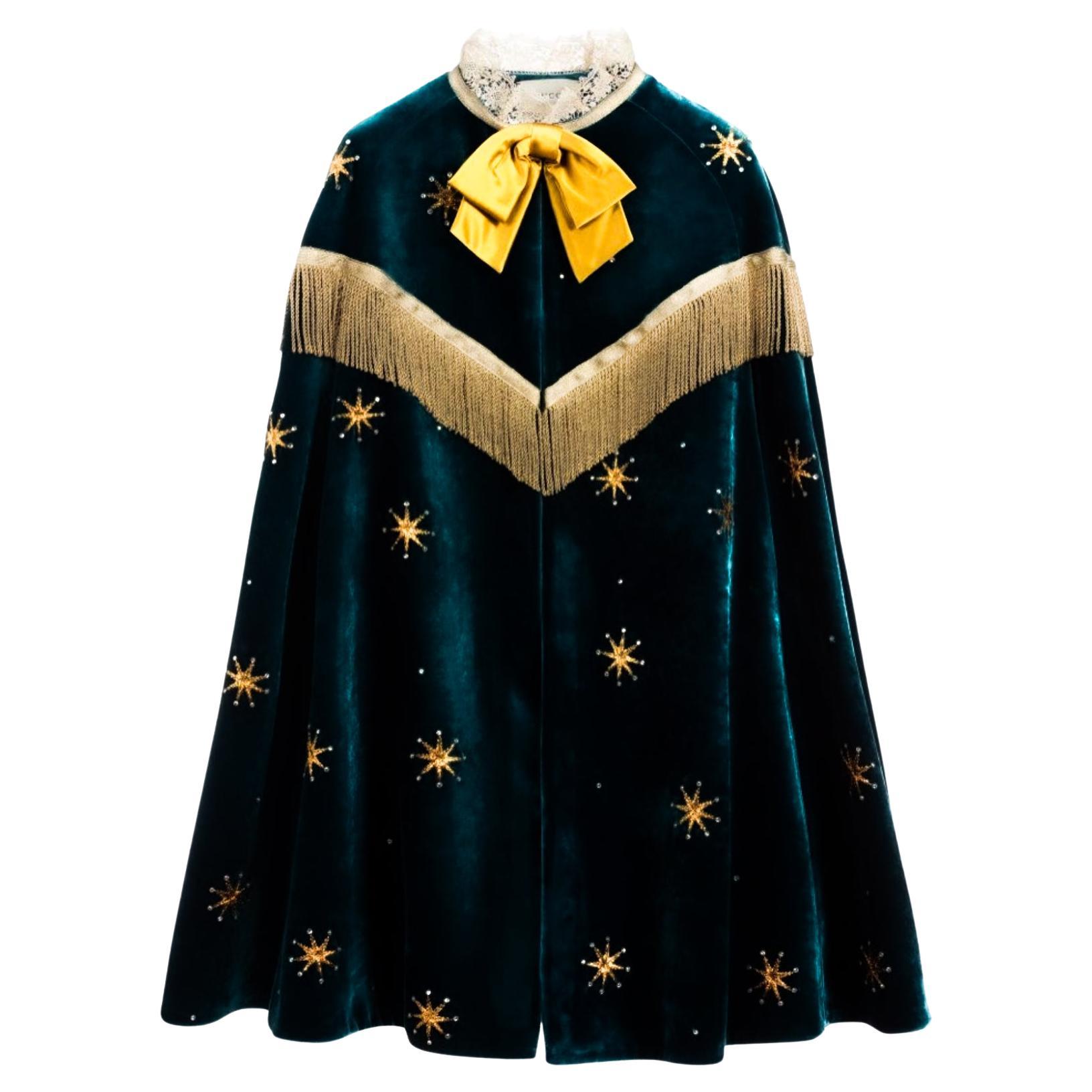 GUCCI Cape Showstopper Silk Velvet Gorgeous Gold Rhinestone Embellishment Jacket