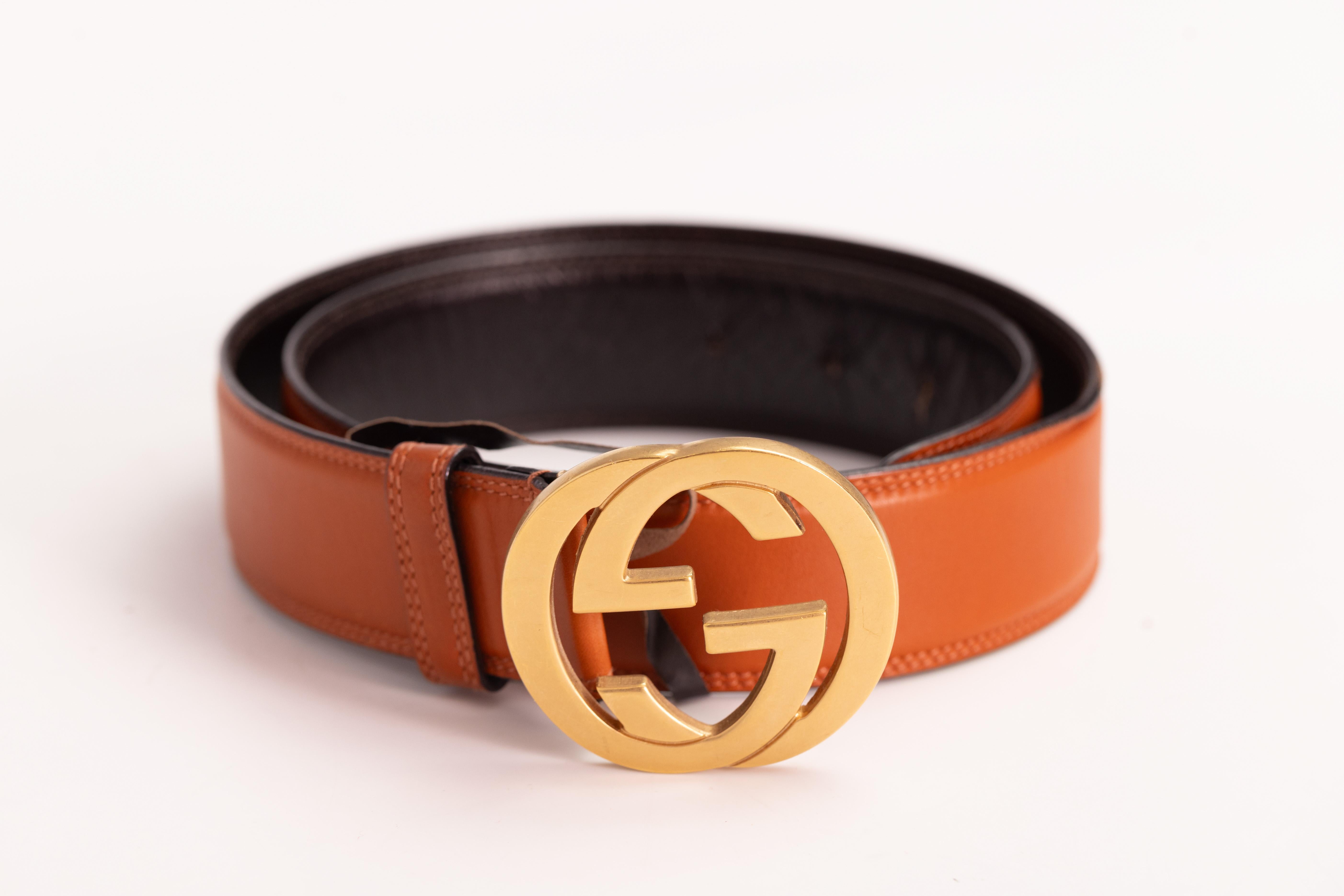 Gucci Caramel Brown Leather Blondie Interlocking GG Belt (80/32) For Sale 7