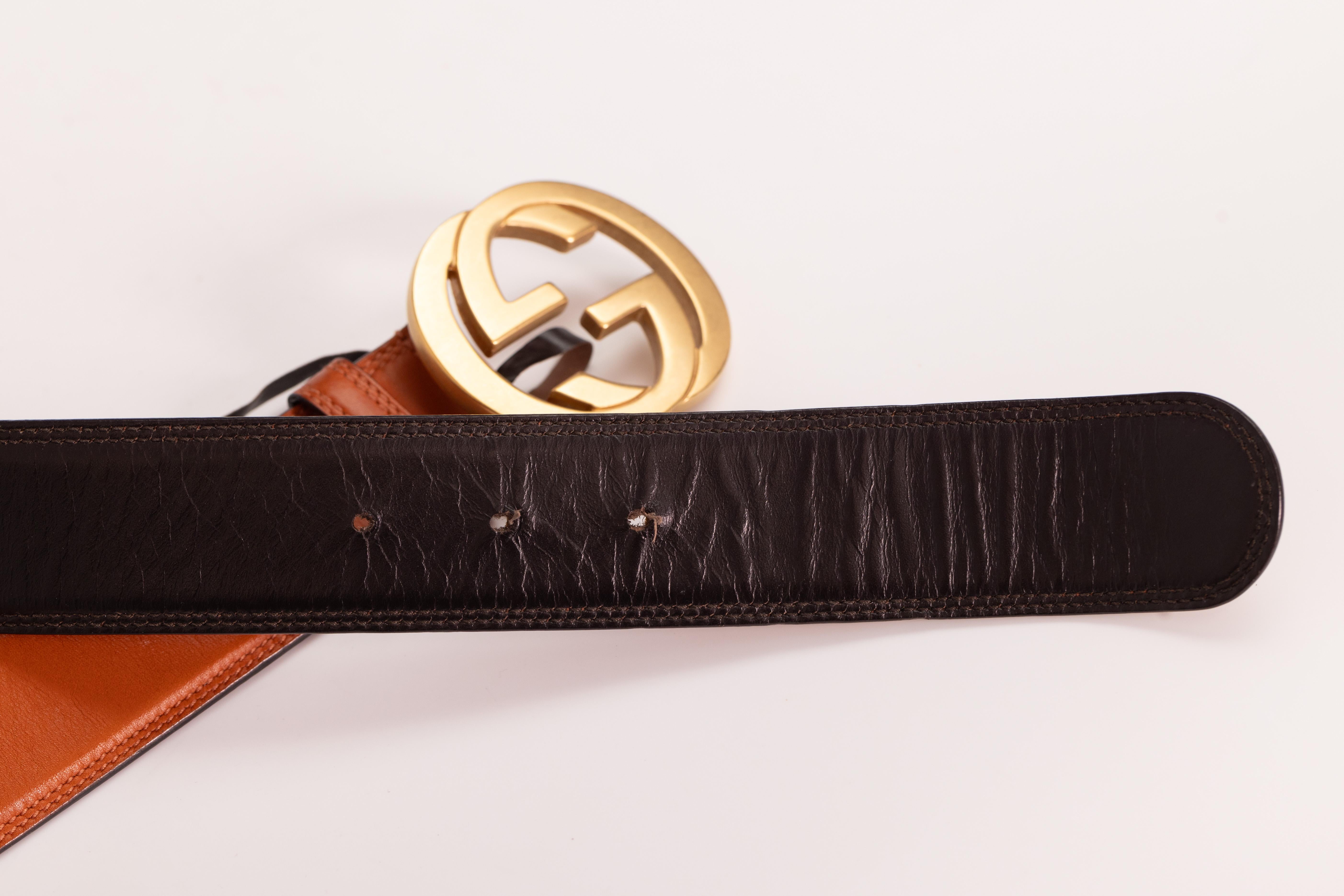 Gucci Caramel Brown Leather Blondie Interlocking GG Belt (80/32) For Sale 1