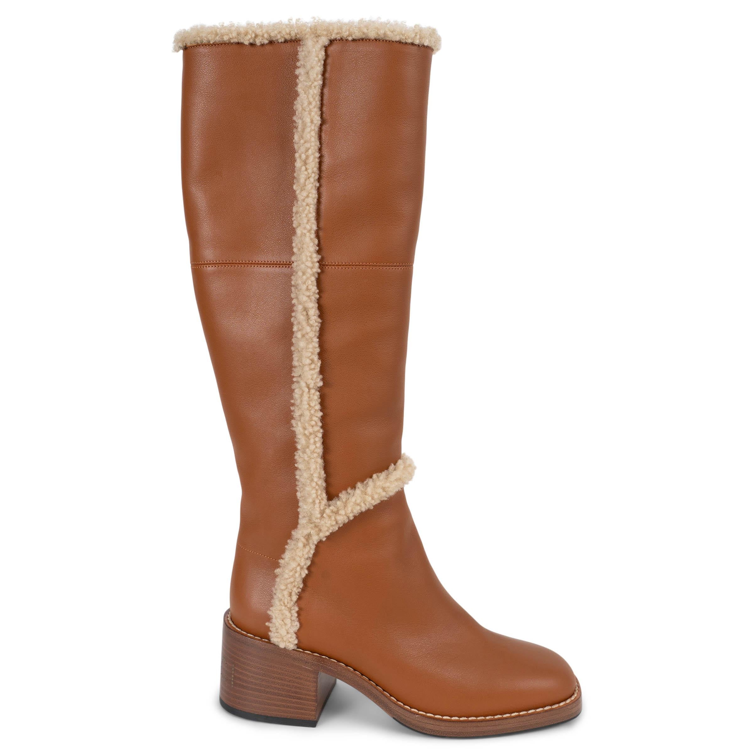 GUCCI caramelo y caramelo de cuero SHEARLING TRIM Botas Zapatos 36