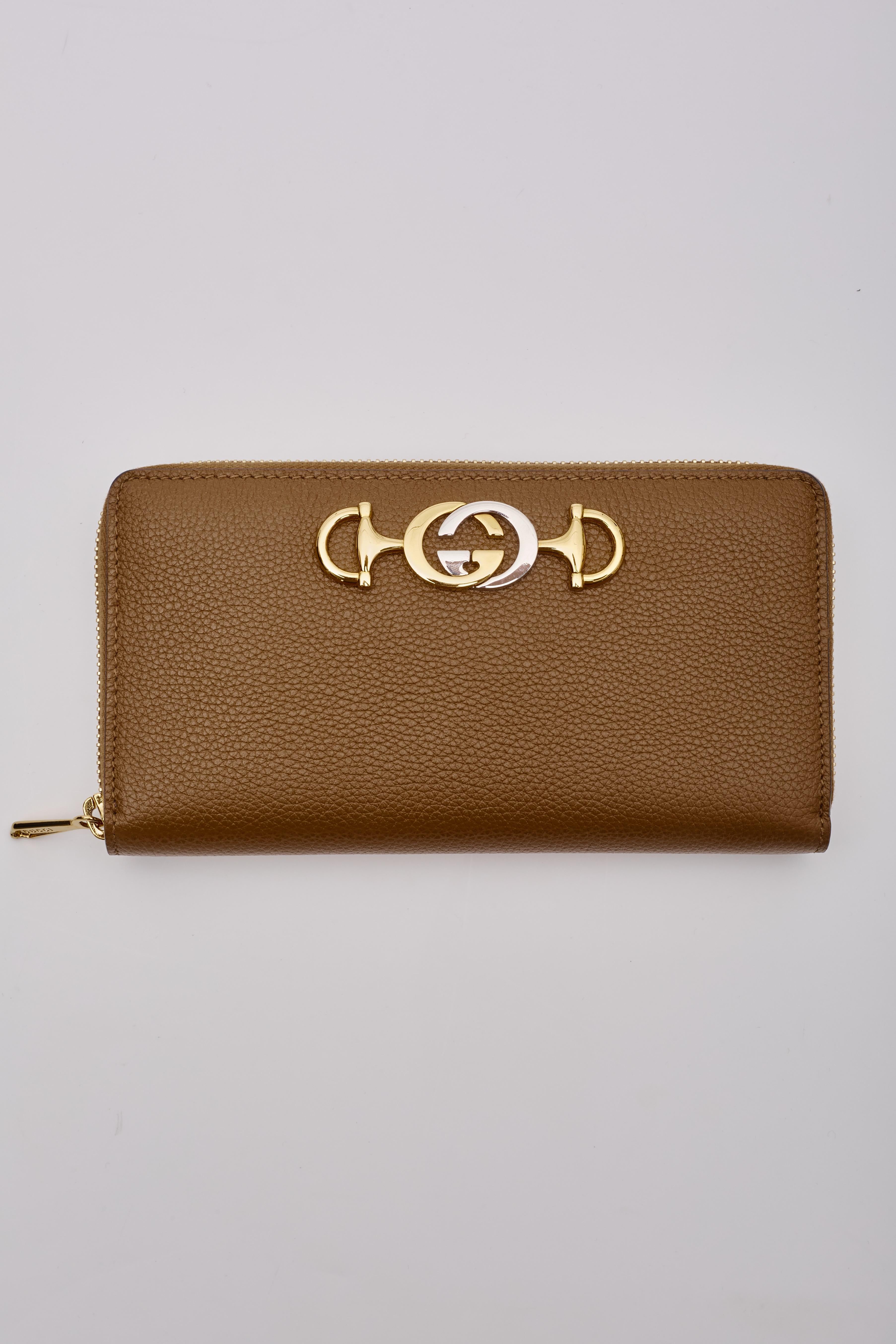 Gucci Caramel Leather Zumi Zip Around Wallet For Sale 6