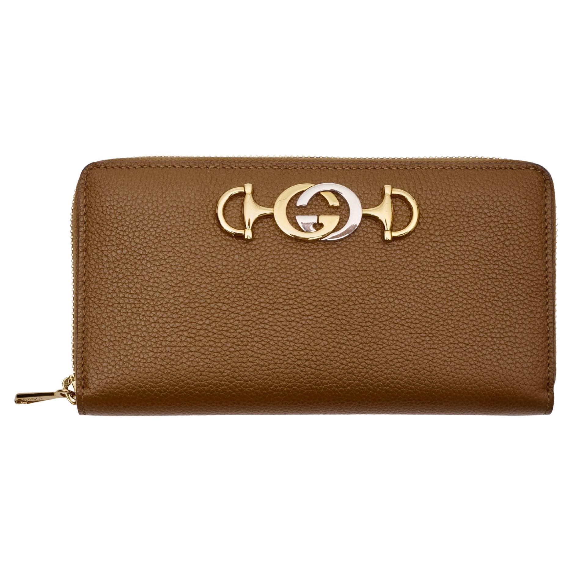Gucci Caramel Leather Zumi Zip Around Wallet For Sale
