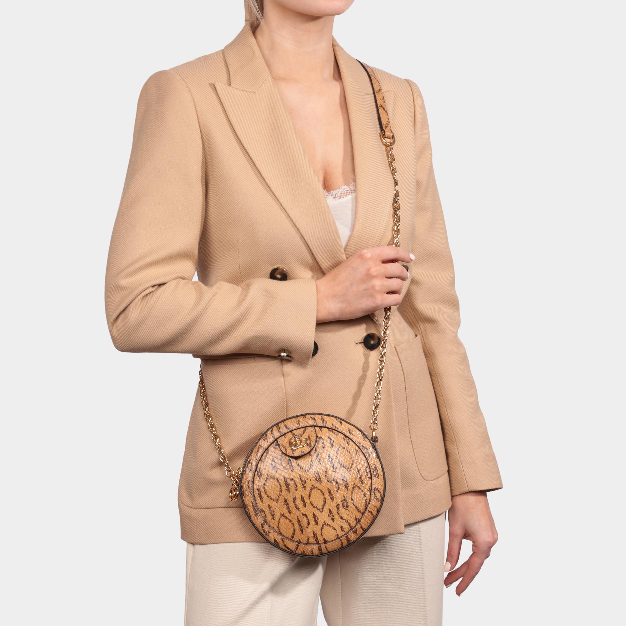 GUCCI Caramel Python Leather Mini Round Ophidia Shoulder Bag For Sale 7