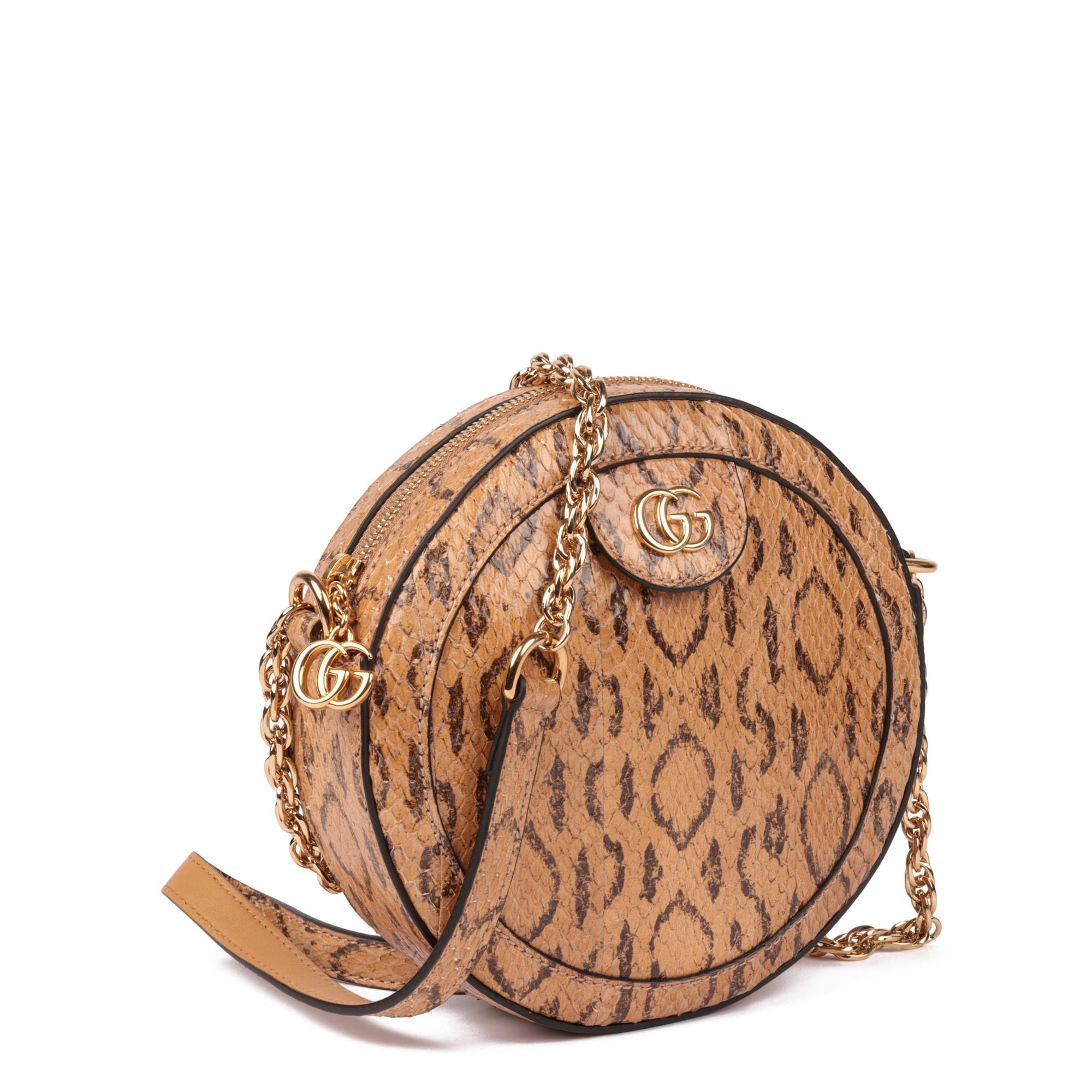 GUCCI
Caramel Python Leather Mini Round Ophidia Shoulder Bag

Xupes Reference: HB5220
Serial Number: 550613 520981
Age (Circa): 2022
Accompanied By: Gucci Dust Bag, Care Booklet
Authenticity Details: Date Stamp (Made in Italy)
Gender: Ladies
Type: