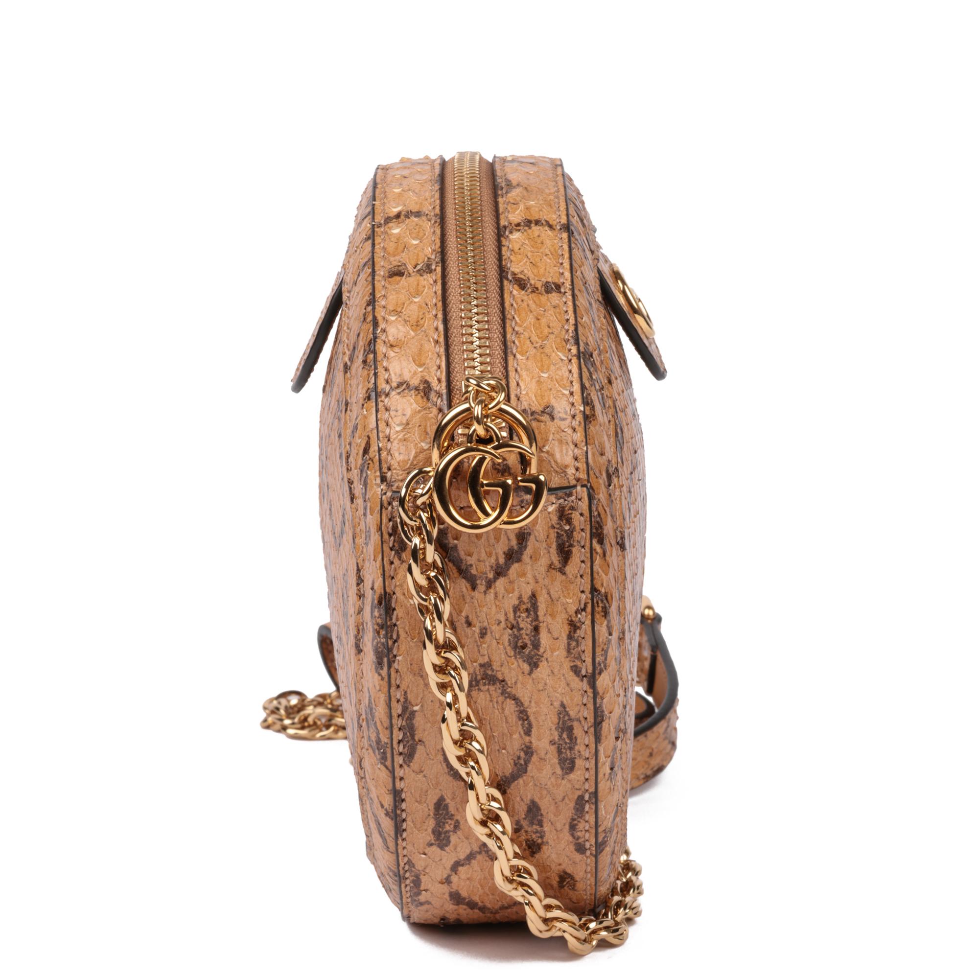 Brown GUCCI Caramel Python Leather Mini Round Ophidia Shoulder Bag For Sale