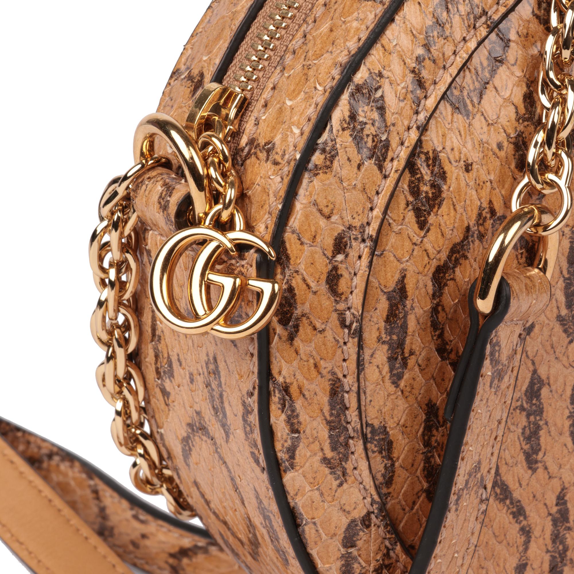 GUCCI Caramel Python Leather Mini Round Ophidia Shoulder Bag For Sale 2