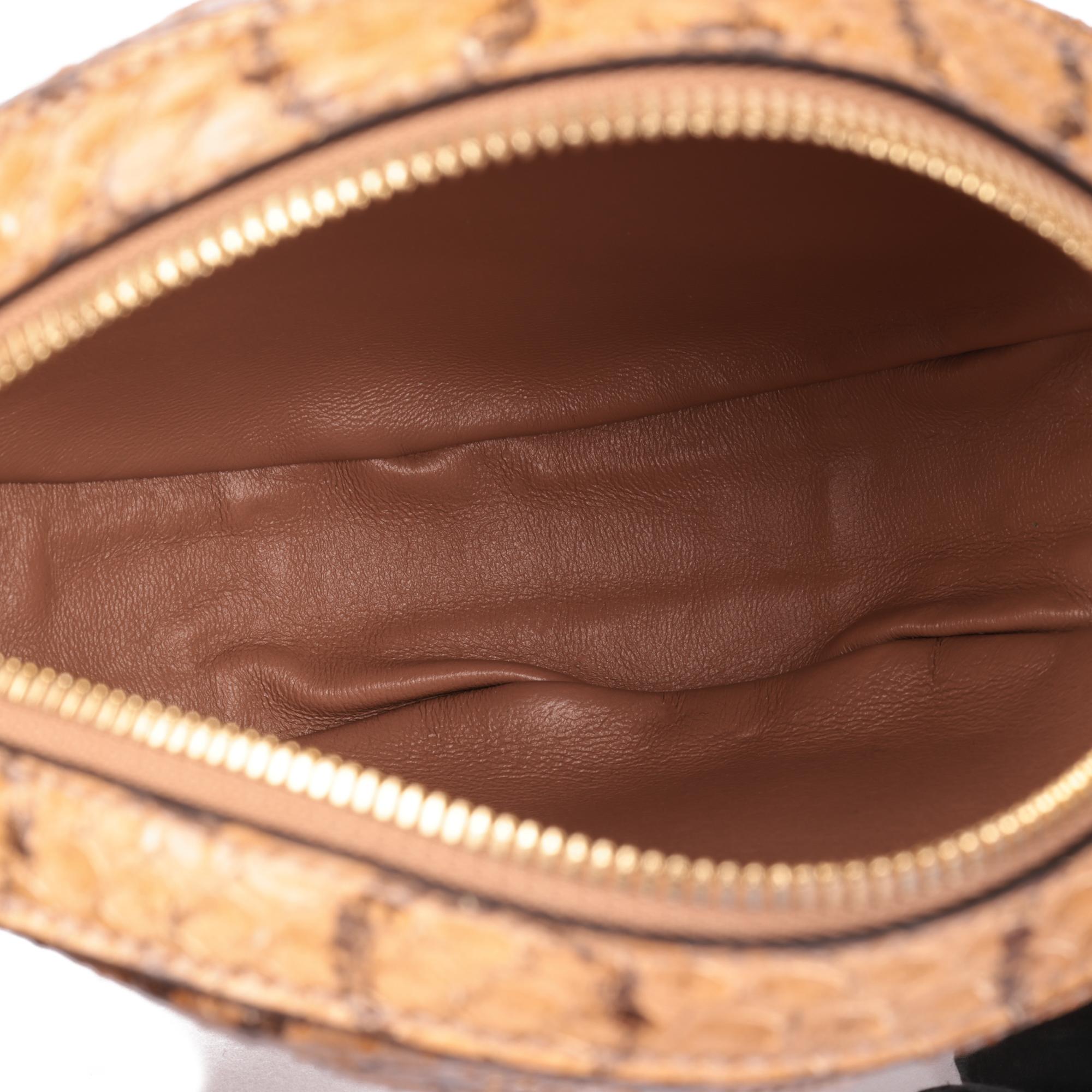 GUCCI Caramel Python Leather Mini Round Ophidia Shoulder Bag For Sale 3
