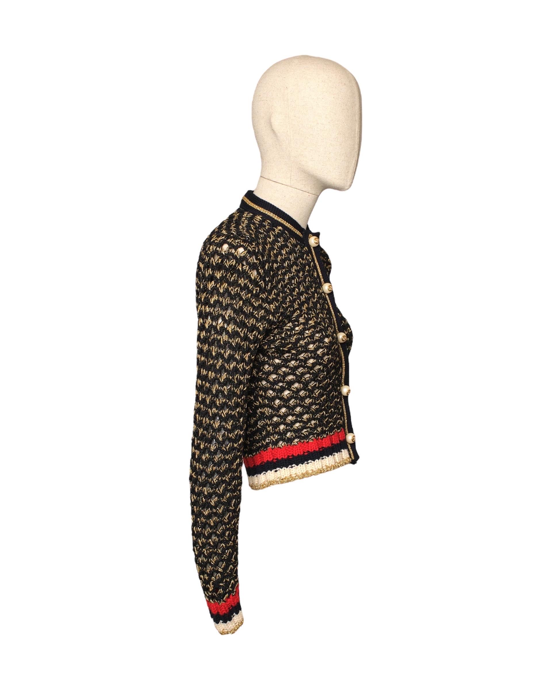 Gucci Strickjacke Fascia Web Nero im Zustand „Gut“ im Angebot in Torre Del Greco, IT
