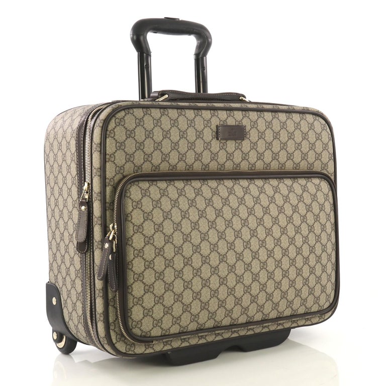 Gucci Carry On Trolley Rolling Luggage GG Coated Canvas With Leather at