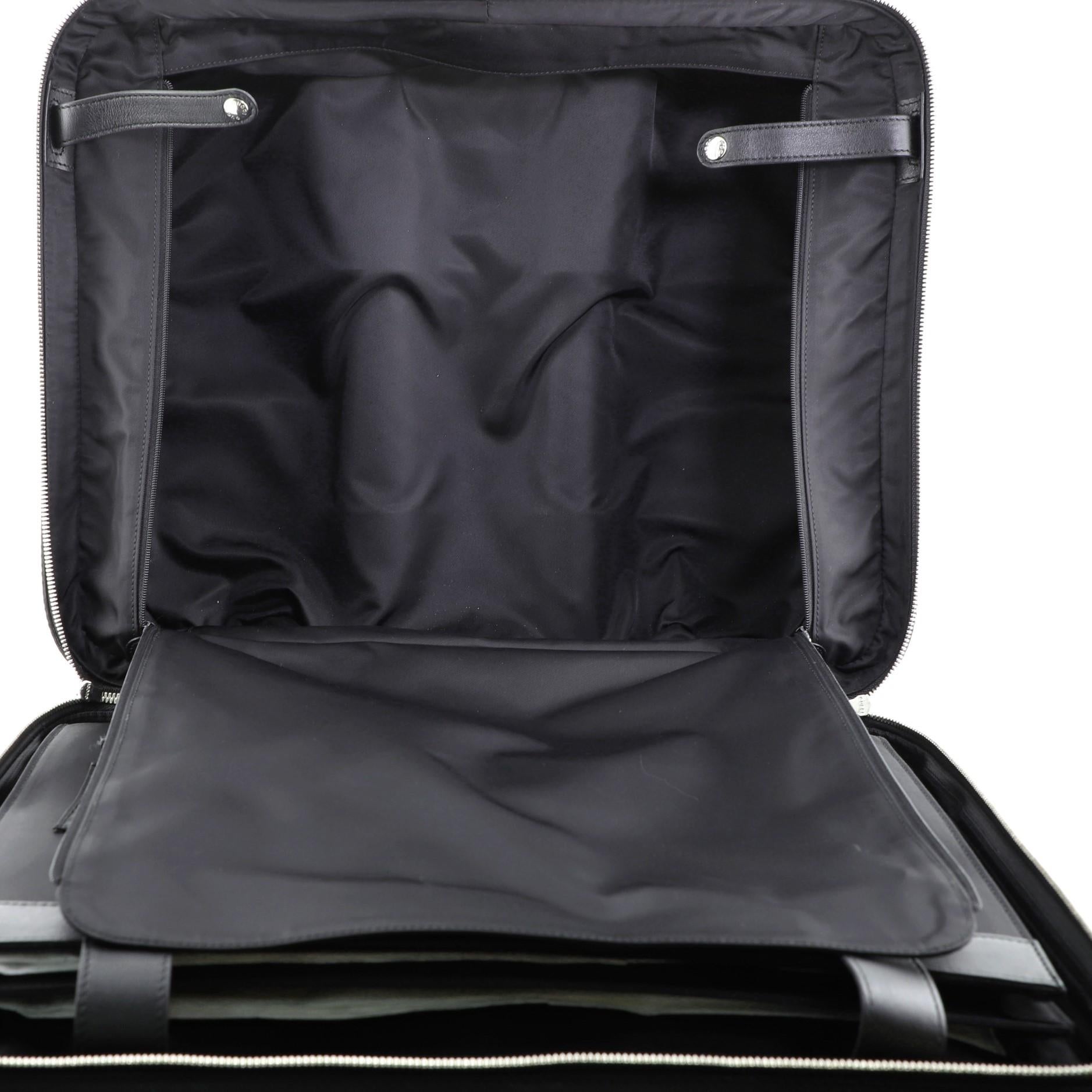 Gray Gucci Carry On Trolley Rolling Luggage GG Coated Canvas With Leather
