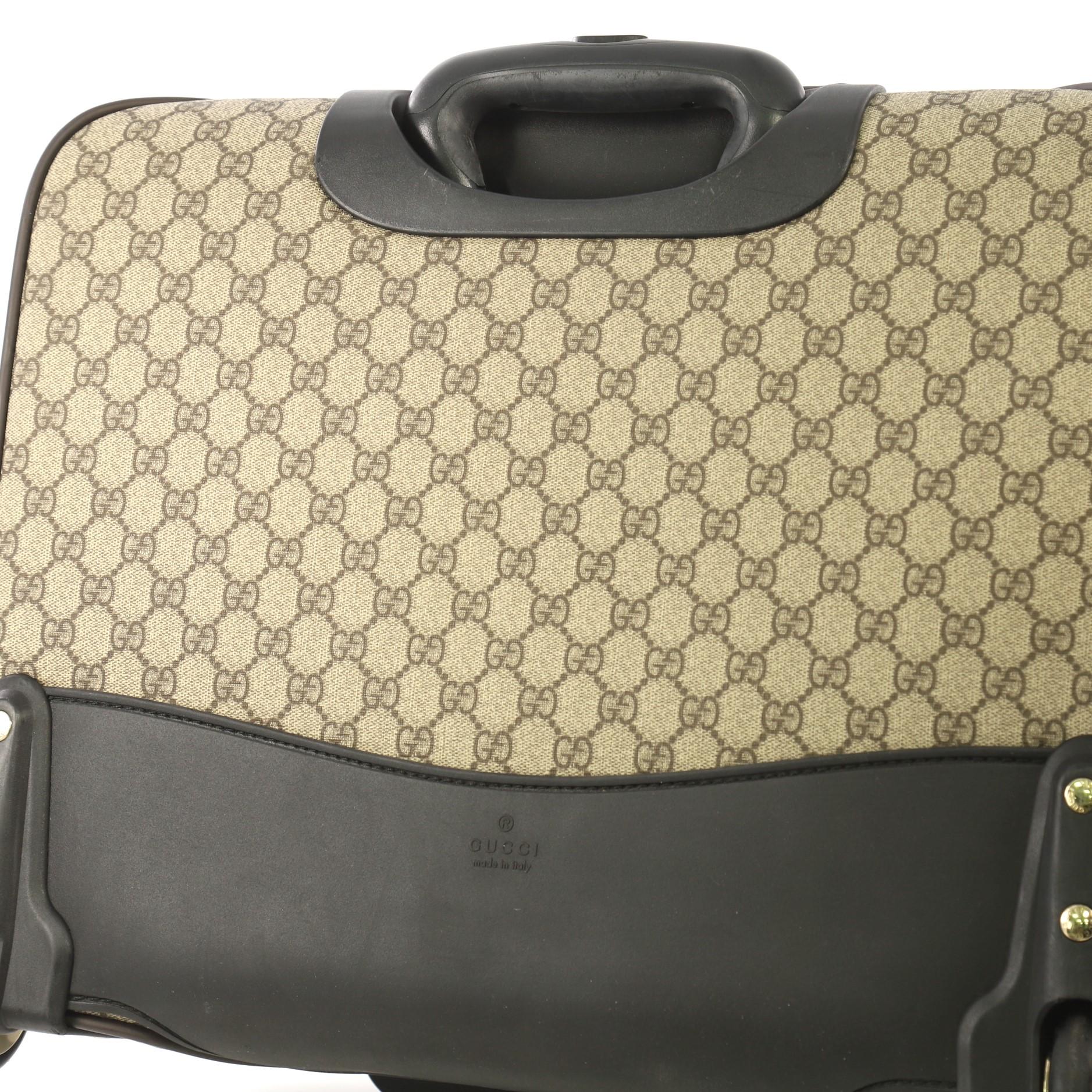 Gucci Carry On Trolley Rolling Luggage GG Coated Canvas With Leather In Good Condition In NY, NY
