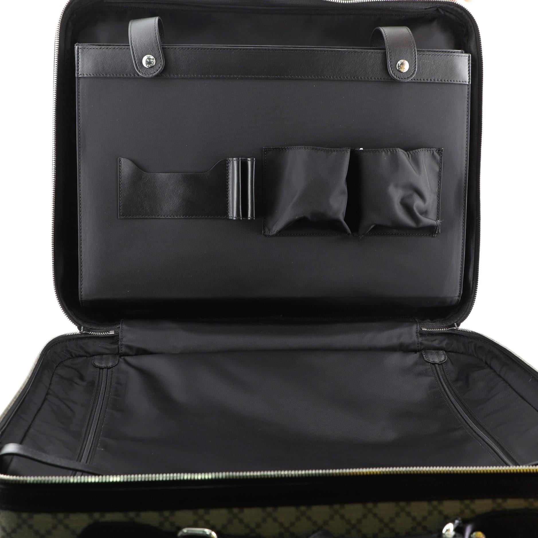 Gucci Carry On Trolley Rolling Luggage GG Coated Canvas With Leather In Good Condition In NY, NY
