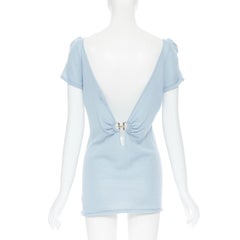 GUCCI cashmere blend blue boat horse bit buckle open back knit top S S