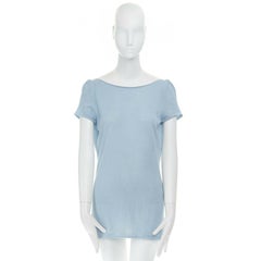 GUCCI cashmere blend light blue boat neck horsebit buckle open back top S
