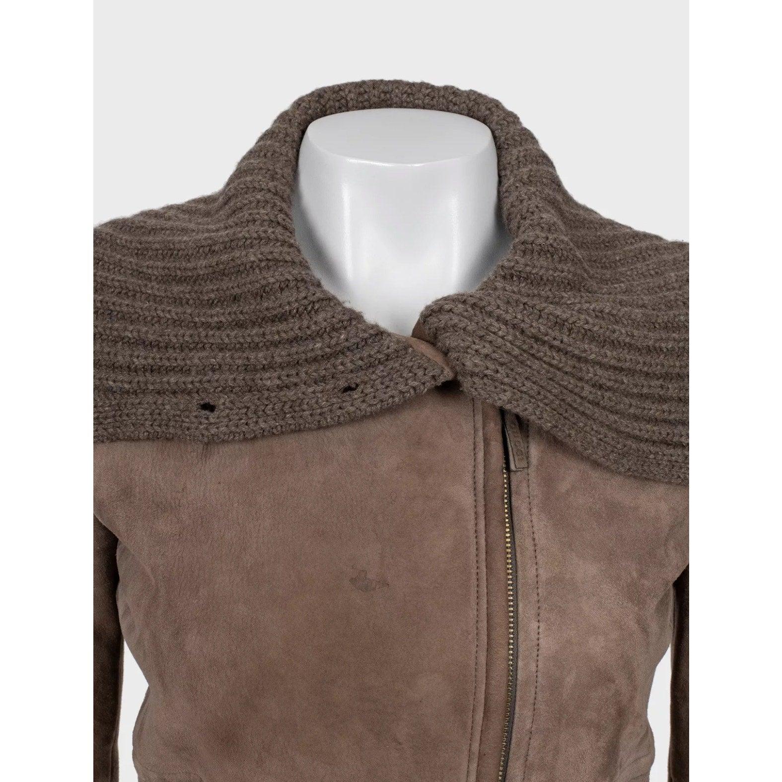 Col en cachemire Gucci  Veste en cuir ceinturée en shearling Sz.40 Bon état - En vente à Krakow, PL