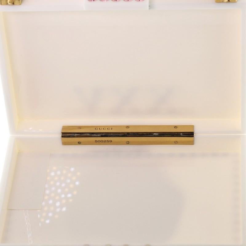 Beige Gucci Cat Face Box Clutch Crystal Embellished Plexiglass