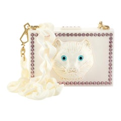 Gucci Cat Face Box Clutch Crystal Embellished Plexiglass