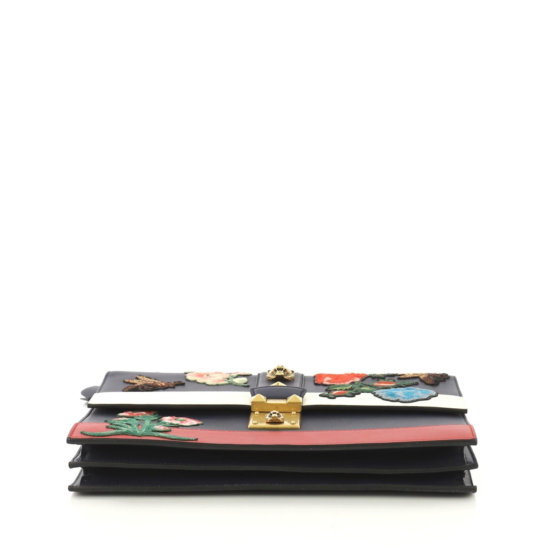 Gucci Cat Lock Shoulder Bag Embroidered Leather Medium At 1stdibs