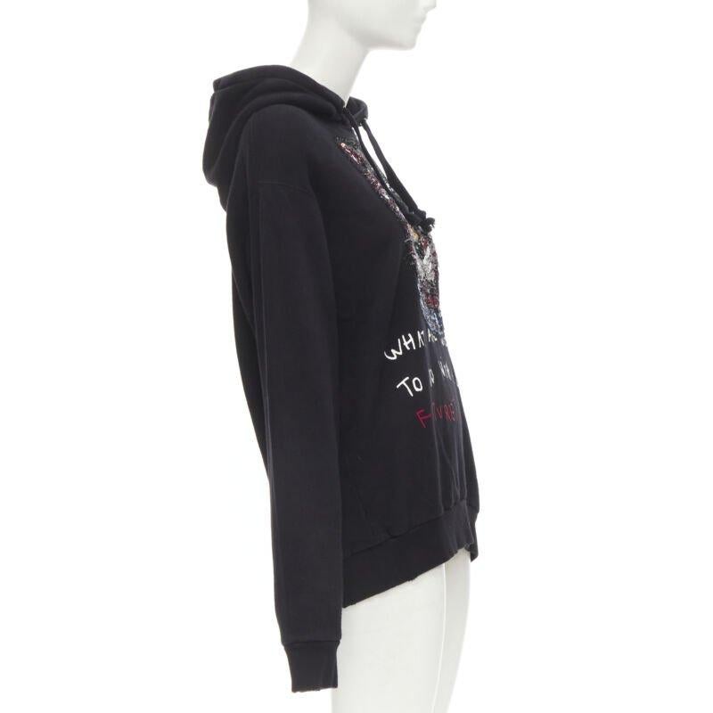 GUCCI Schwarzer übergroßer Hoodie aus Baumwolle mit Katzenpailletten und Future-Druck S Damen im Angebot