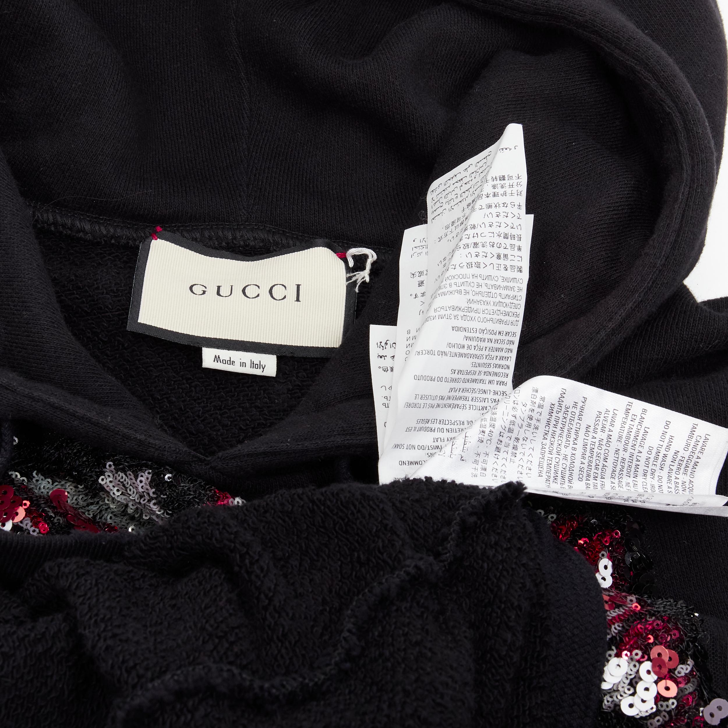 Women's GUCCI Cat sequins Future print black cotton oversized hoodie S For Sale