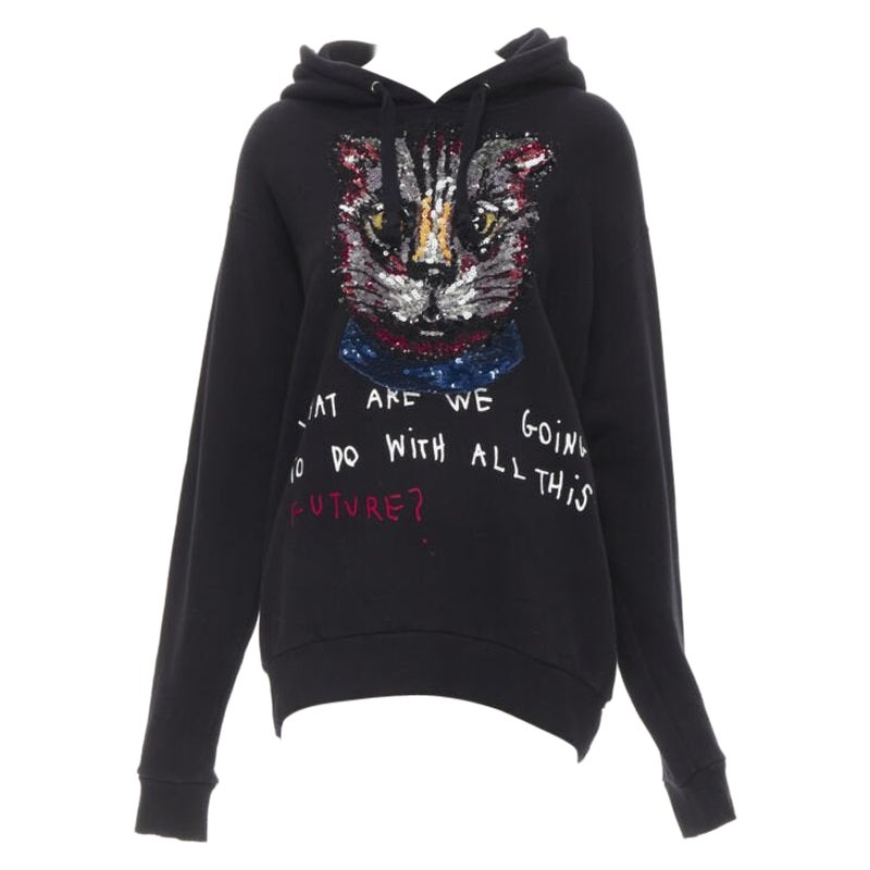 GUCCI Gato lentejuelas estampado Future sudadera oversize de algodón negro S en venta