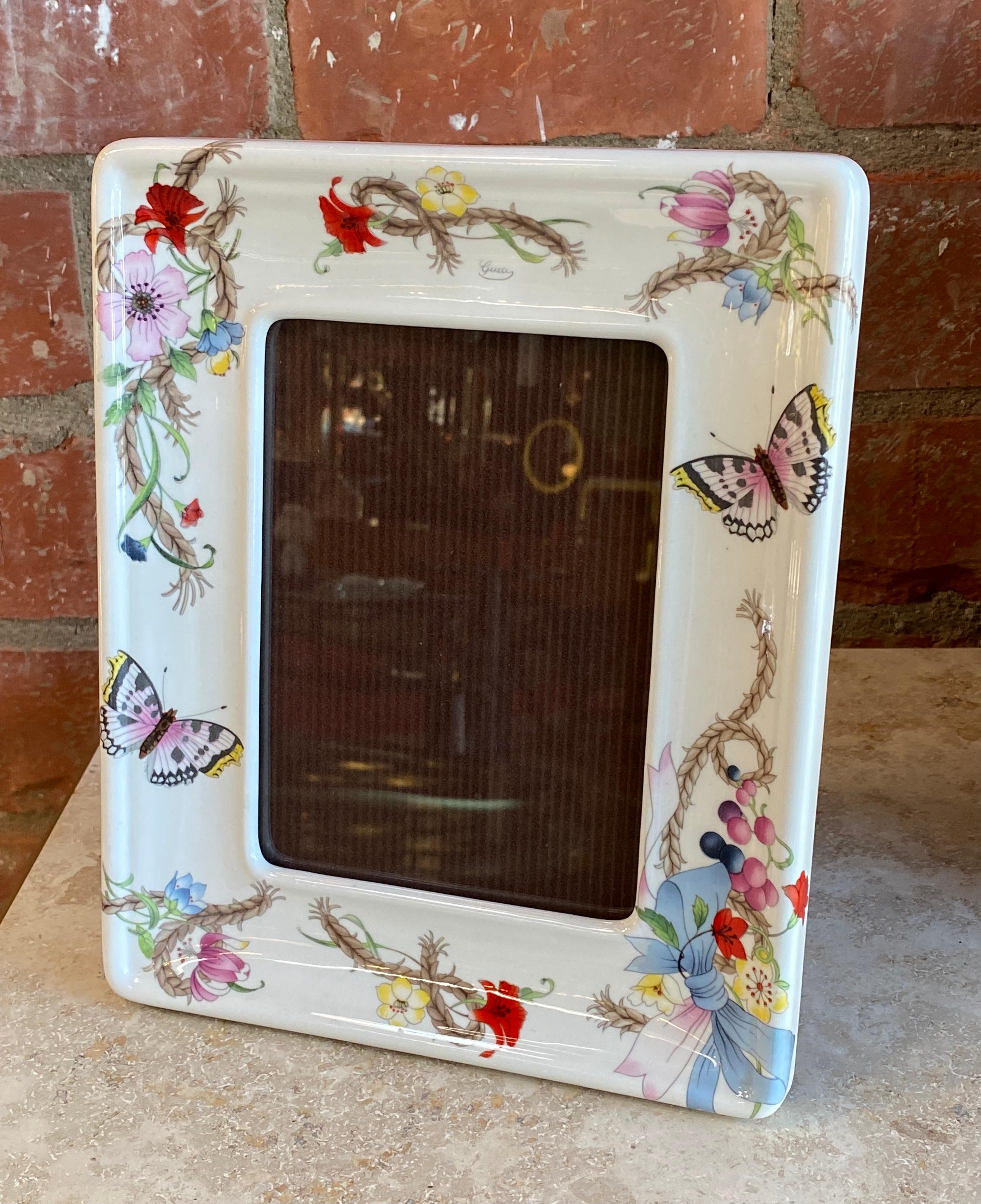 Gucci Ceramic Frame Painted with Floral Designs, Signed 1
