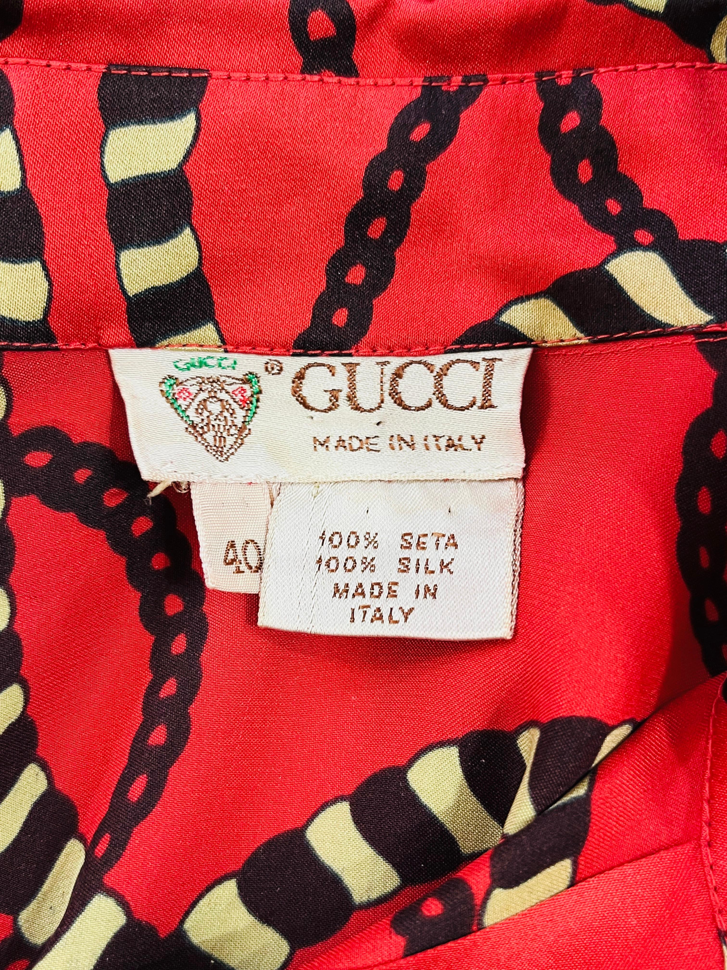 Gucci Chain & Cord Print Silk Shirt For Sale 2