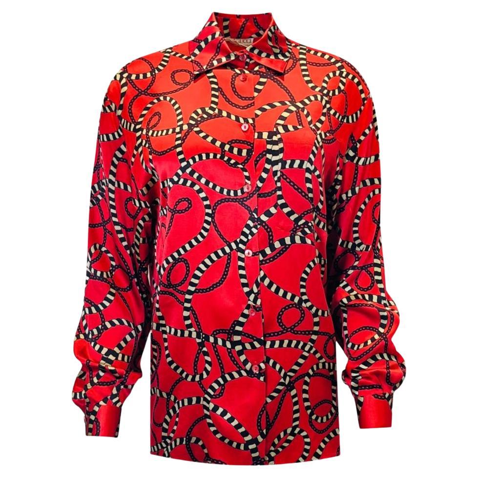 Gucci Chain & Cord Print Silk Shirt For Sale