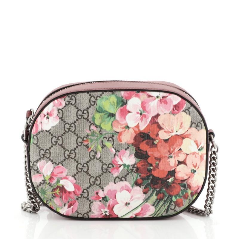 Brown Gucci Chain Crossbody Bag Blooms Print GG Coated Canvas Mini