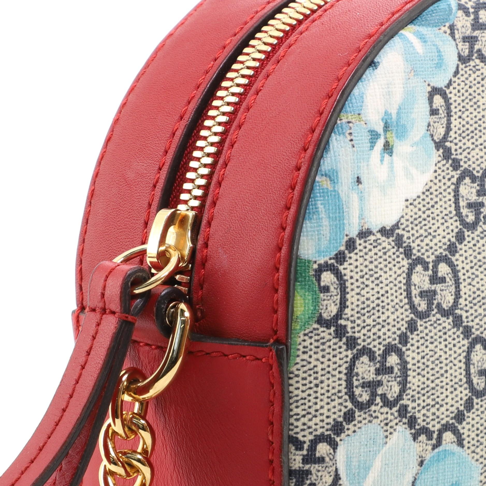 Gucci Chain Crossbody Bag Blooms Print GG Coated Canvas Mini In Good Condition In NY, NY