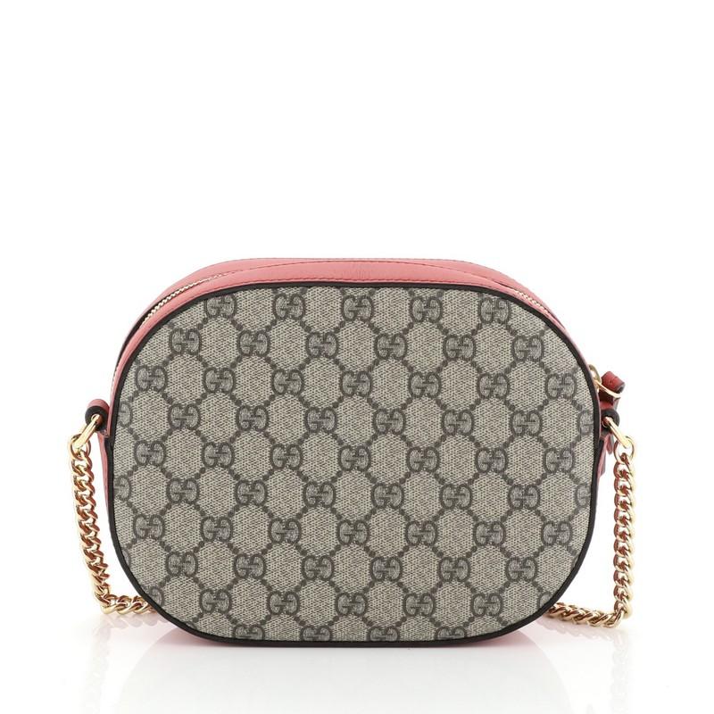 Brown Gucci Chain Crossbody Bag Embroidered GG Coated Canvas Mini 
