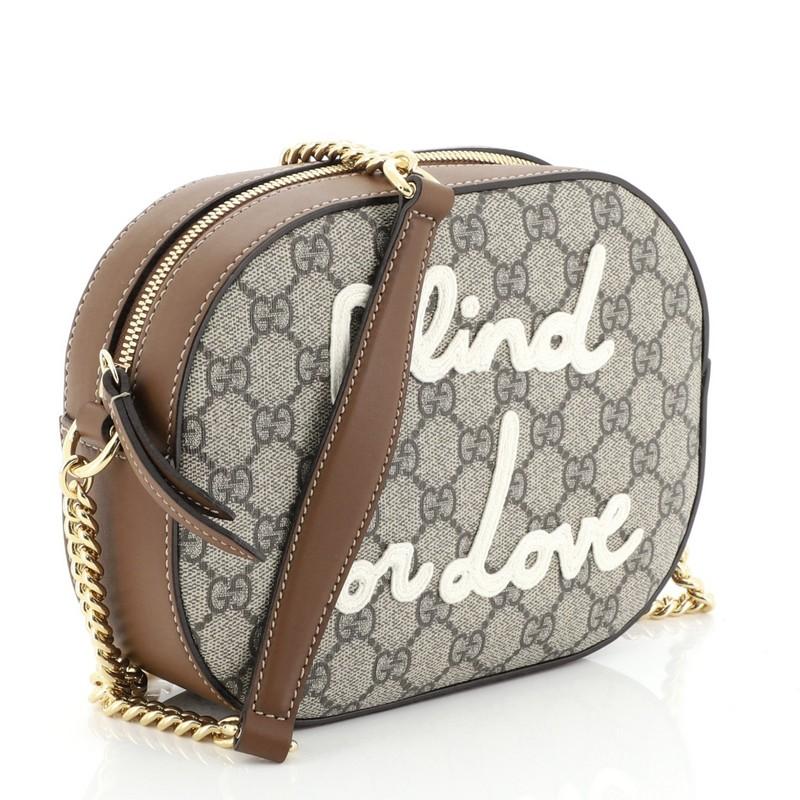 Gray Gucci Chain Crossbody Bag Embroidered GG Coated Canvas Mini 