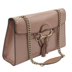 Gucci Chain Emily Medium Beige Patent Leather Shoulder Bag