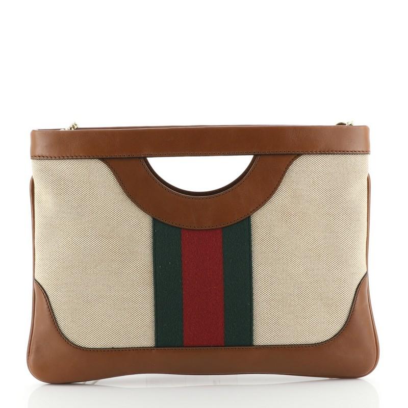 Gucci Chain Shoulder Bag Vintage Web Canvas In Good Condition In NY, NY