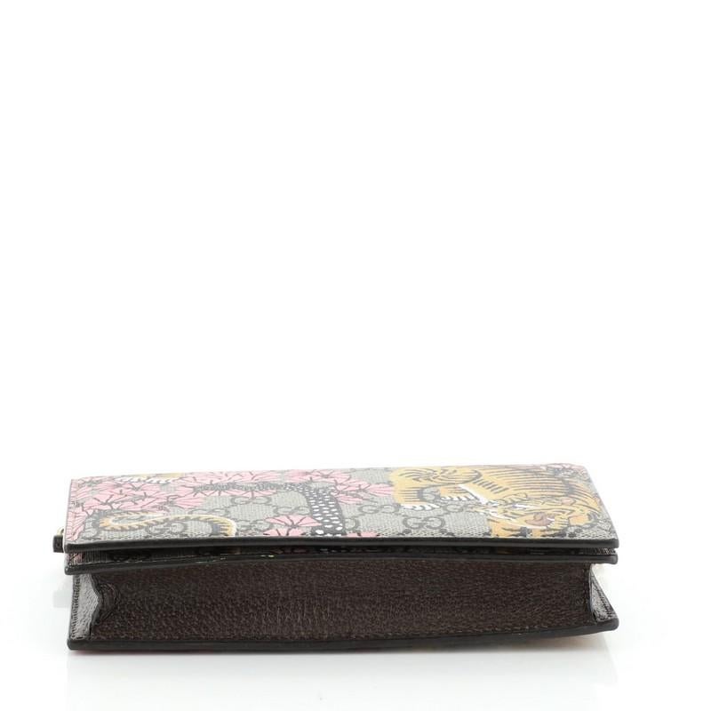 Brown Gucci Chain Wallet Bengal Print GG Coated Canvas