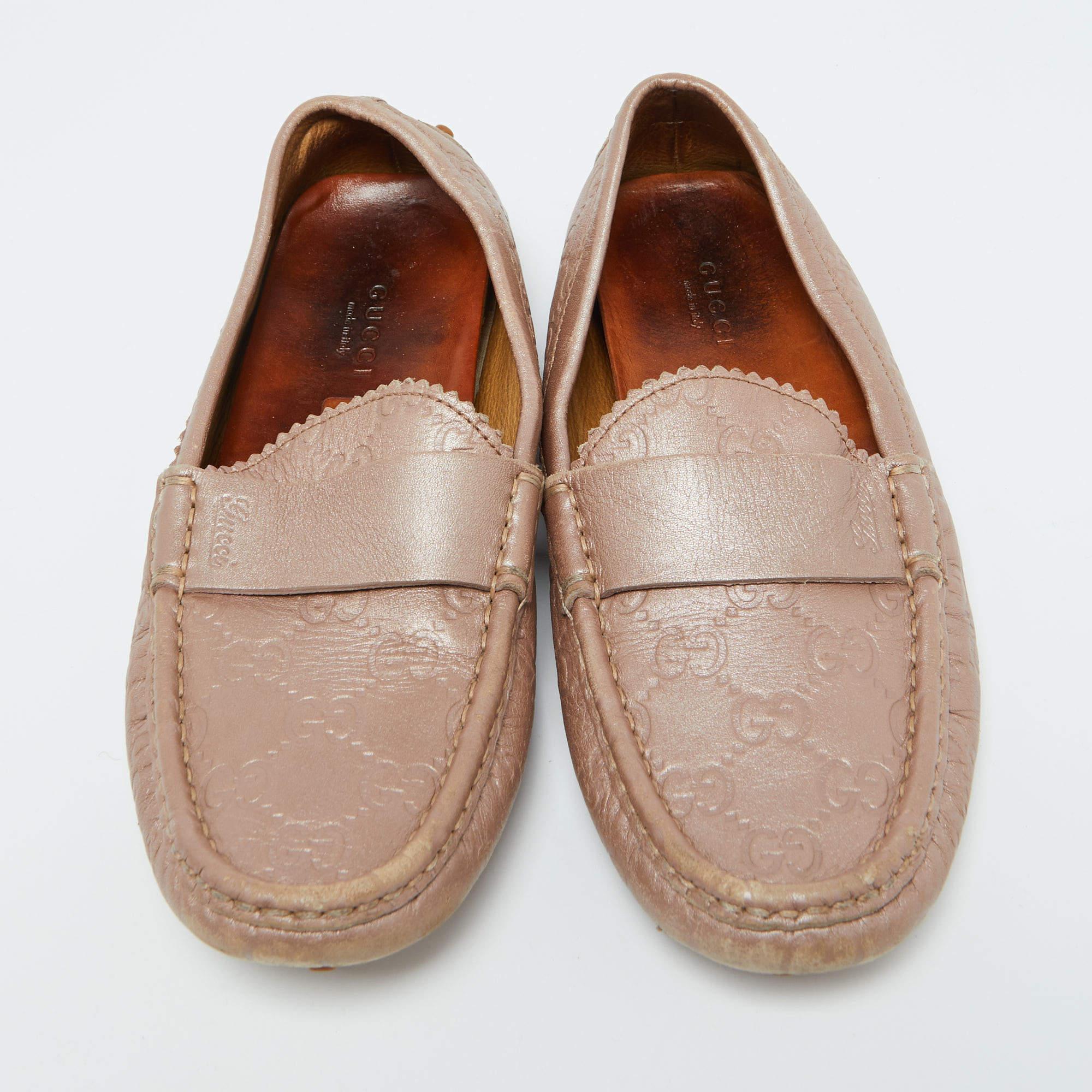Gucci Champán Rosa Guccissima Piel Mocasines Slip On Talla 35.5 Marrón en venta