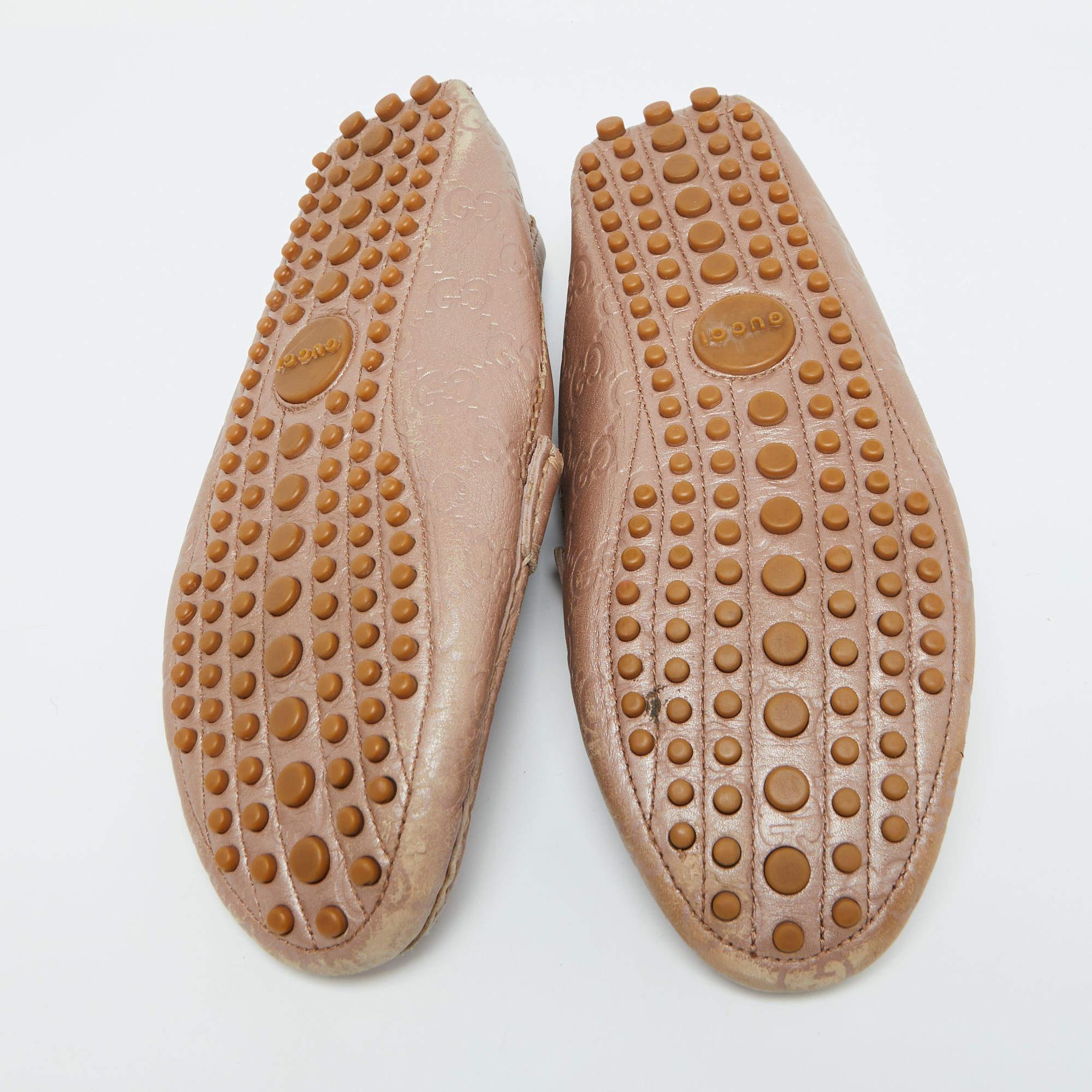 Gucci Champán Rosa Guccissima Piel Mocasines Slip On Talla 35.5 en venta 1