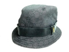 Gucci Charcoal Bucket Monogram Black Denim 4gg610 Hat