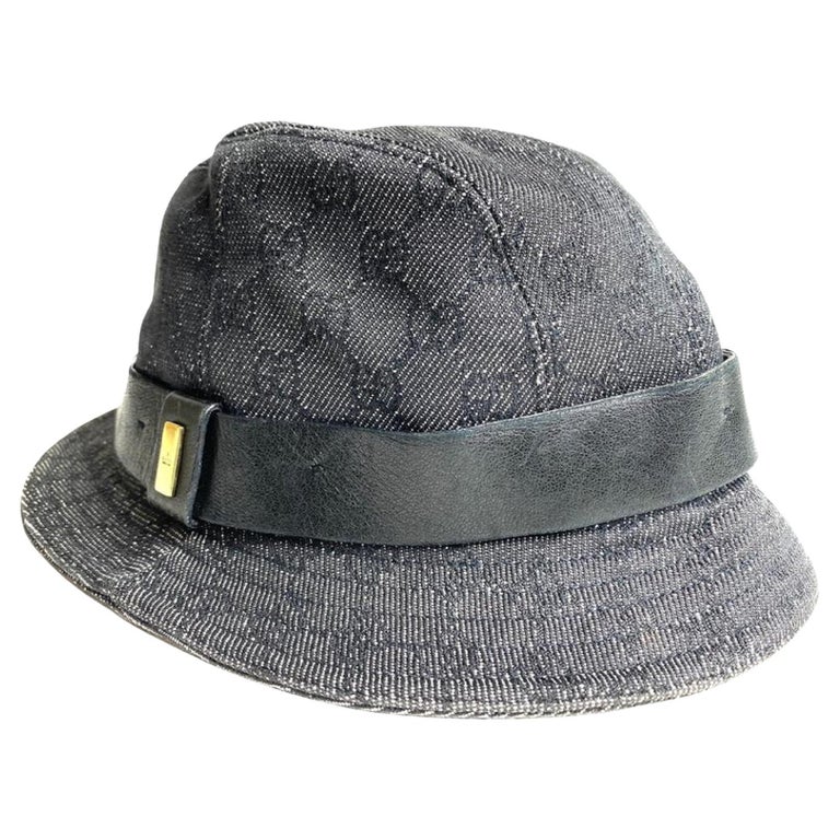 Gucci Charcoal Bucket Monogram Black Denim 4gg610 Hat For Sale at 1stDibs