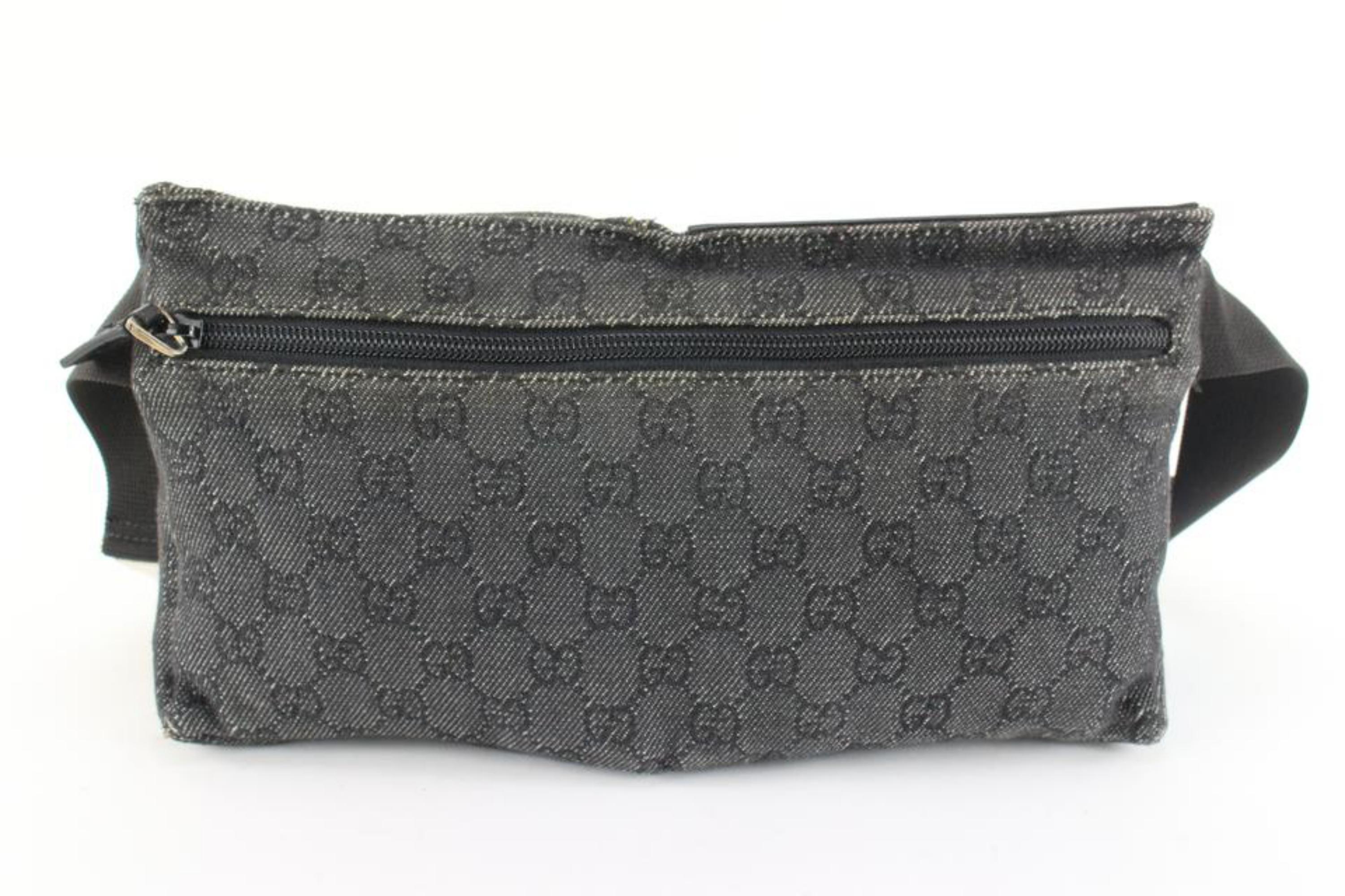 Gucci Charcoal Denim Monogram GG Belt Bag Waist Bag Fanny Pack 36g83s In Good Condition In Dix hills, NY