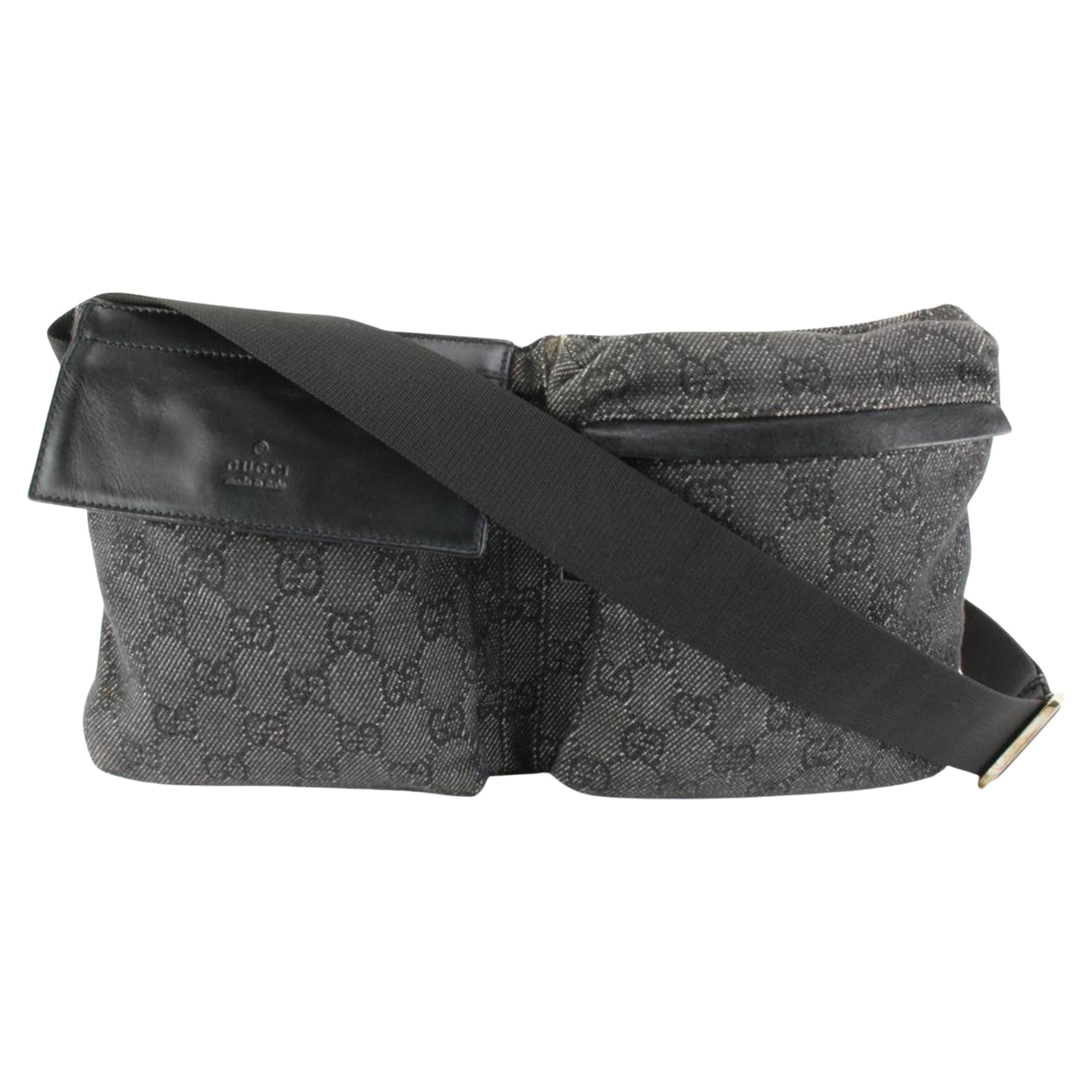 Gucci Charcoal Denim Monogram GG Belt Bag Waist Bag Fanny Pack 36g83s