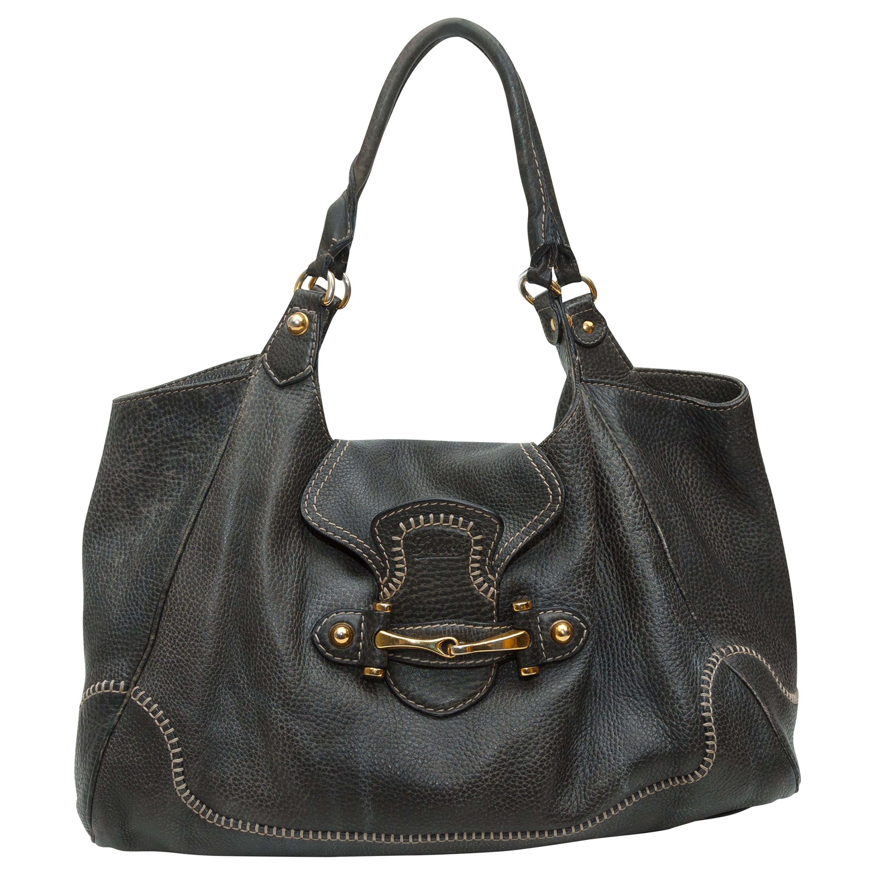 Gucci Charcoal Leather Horsebit Handbag