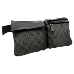 Vintage Gucci Charcoal Monogram Gg Belt Bag-230352 Black Canvas Cross Body Bag