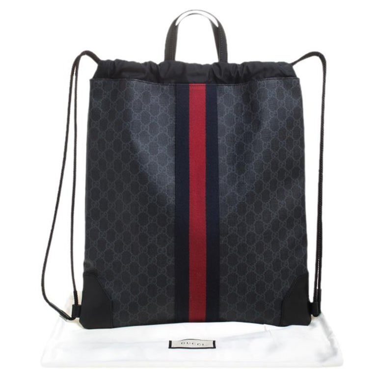 Gucci Charcoal Soft GG Supreme Canvas Drawstring Backpack For Sale at ...